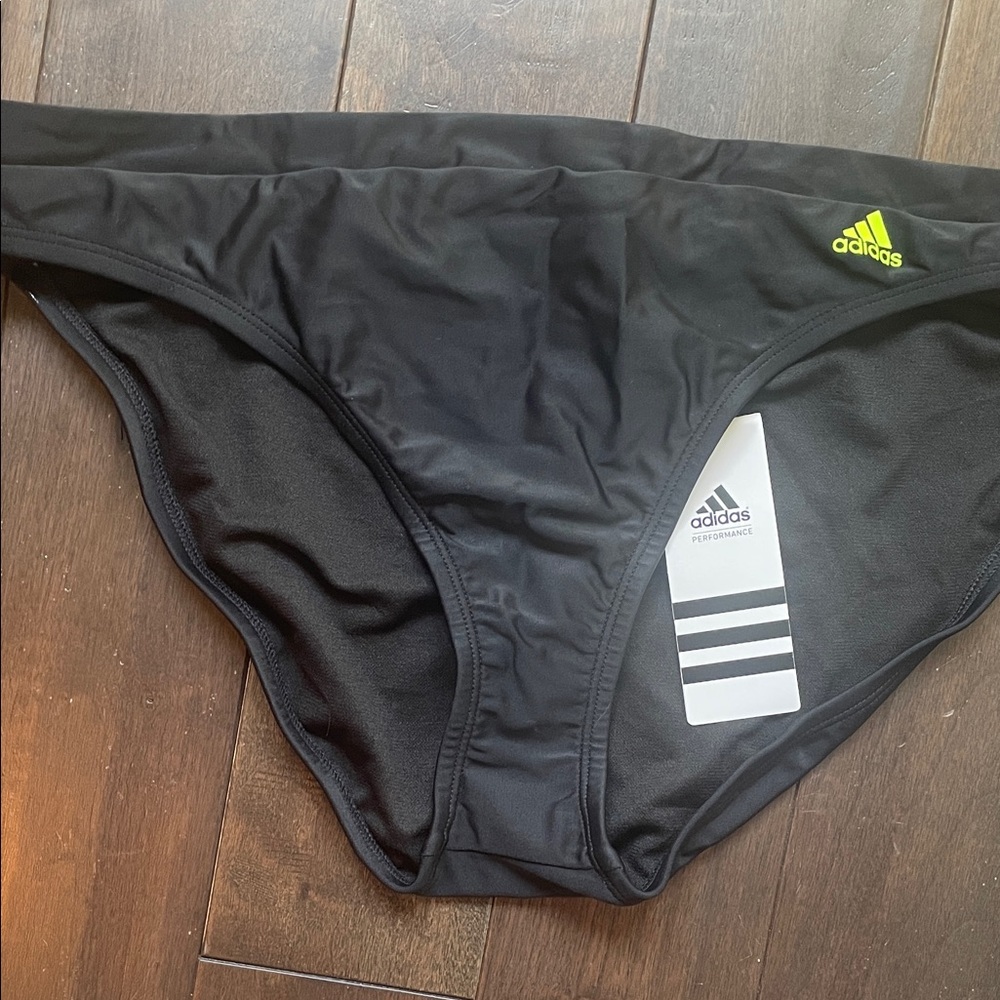 adidas Black Swim Bottoms with Neon Yellow Logo size 14
